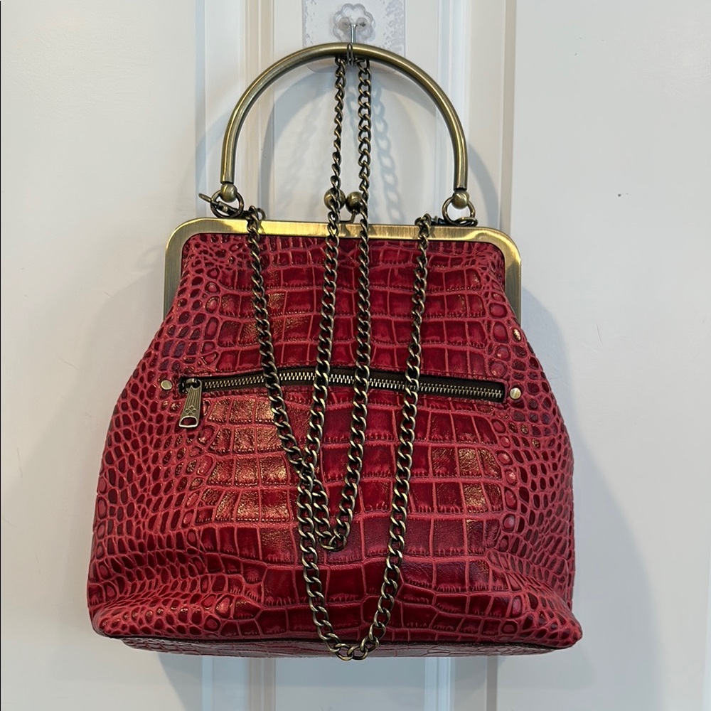 Patricia Nash Raspberry Red Crocodile-Embossed Shoulder Bag